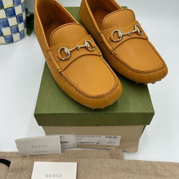 Men’s Gucci pebble grain leather horse bit driver loafers size 10 fits 10.5 US - Picture 5 of 11
